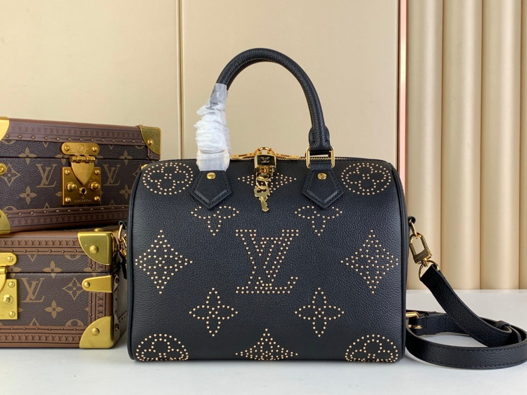 Louis Vuitton M46736 Speedy Bandoulière 25 Monogram Empreinte Leather Black