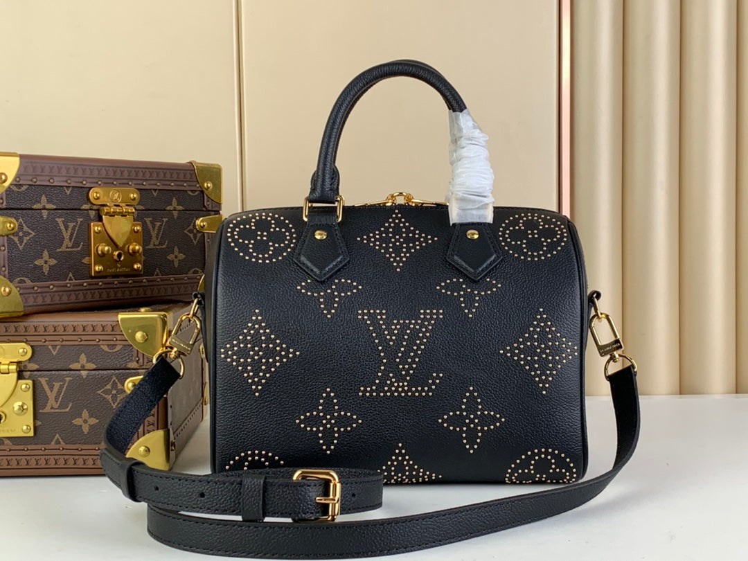 Louis Vuitton M46736 Speedy Bandoulière 25 Monogram Empreinte Leather Black