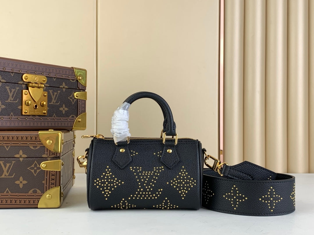 Louis Vuitton M46745 Nano Speedy Monogram Empreinte Leather Black