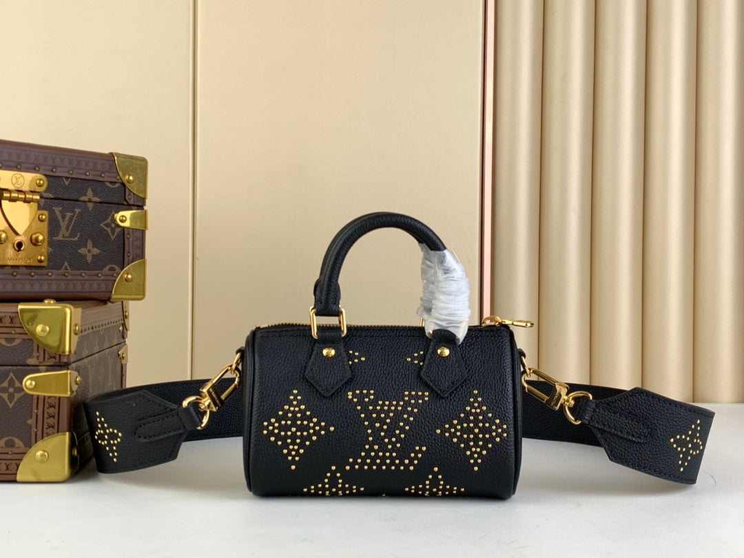 Louis Vuitton M46745 Nano Speedy Monogram Empreinte Leather Black