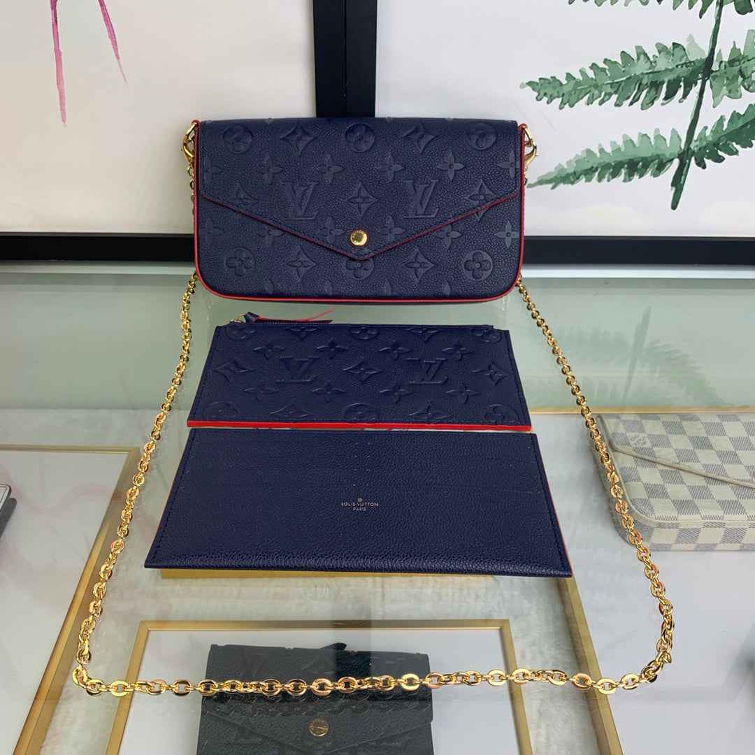 Louis Vuitton M64099 Félicie Pochette Monogram Leather Navy Blue