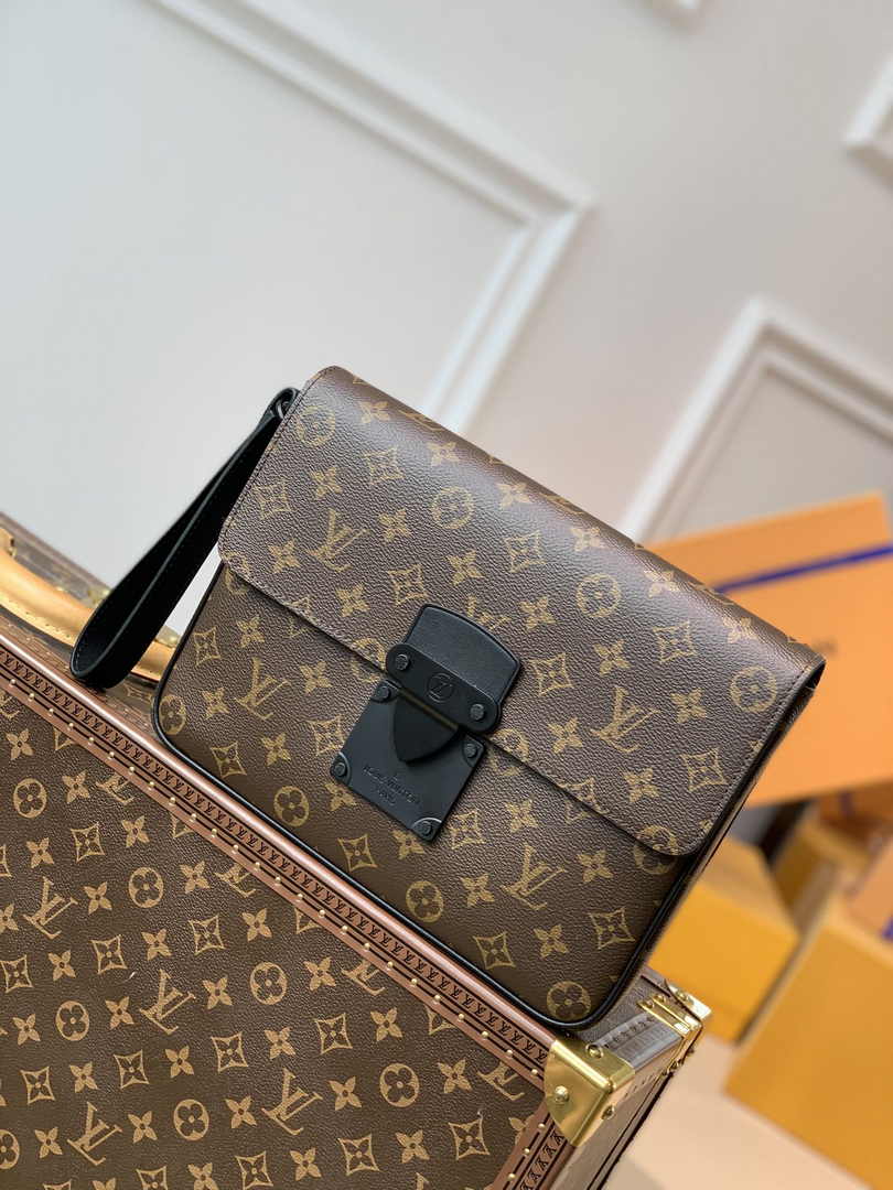 Louis Vuitton M80560 S Lock A4 Pouch Monogram Macassar Canvas - Default Title - View 1
