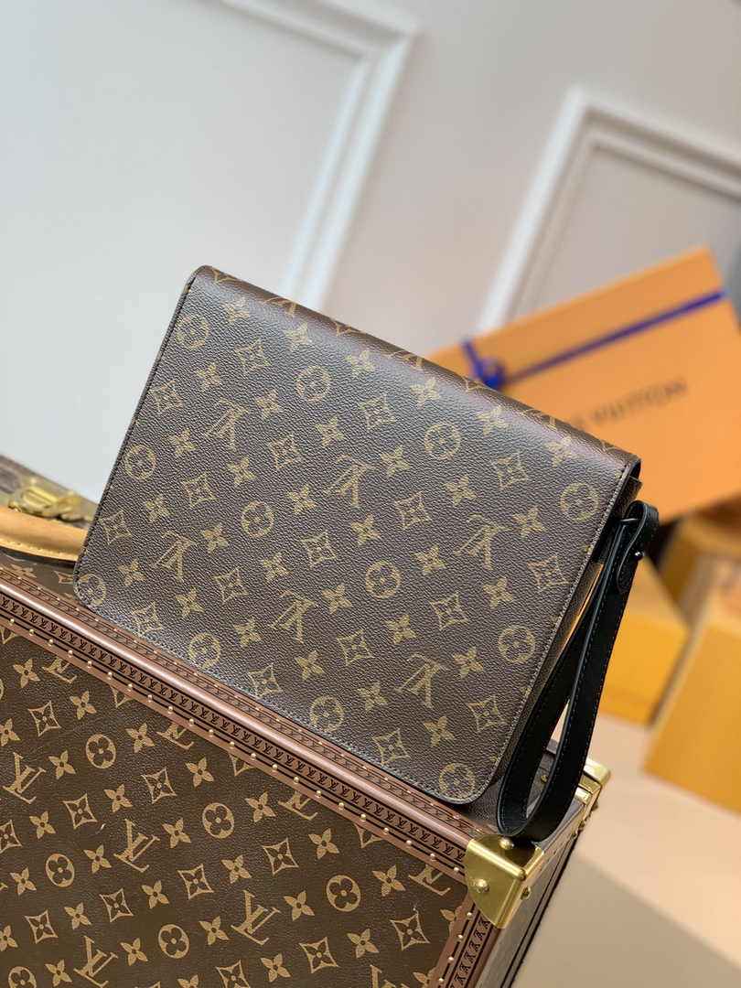 Louis Vuitton M80560 S Lock A4 Pouch Monogram Macassar Canvas