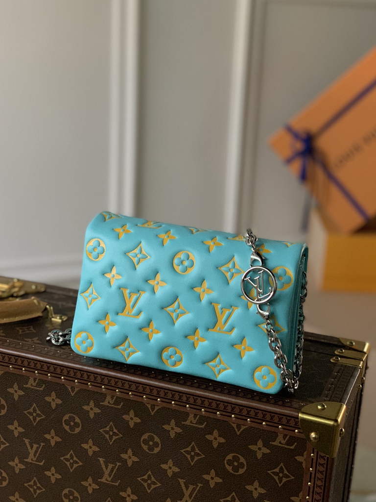 Louis Vuitton M80744 Pochette Coussin Handbag Calfskin M80742 Blue - Default Title - View 1