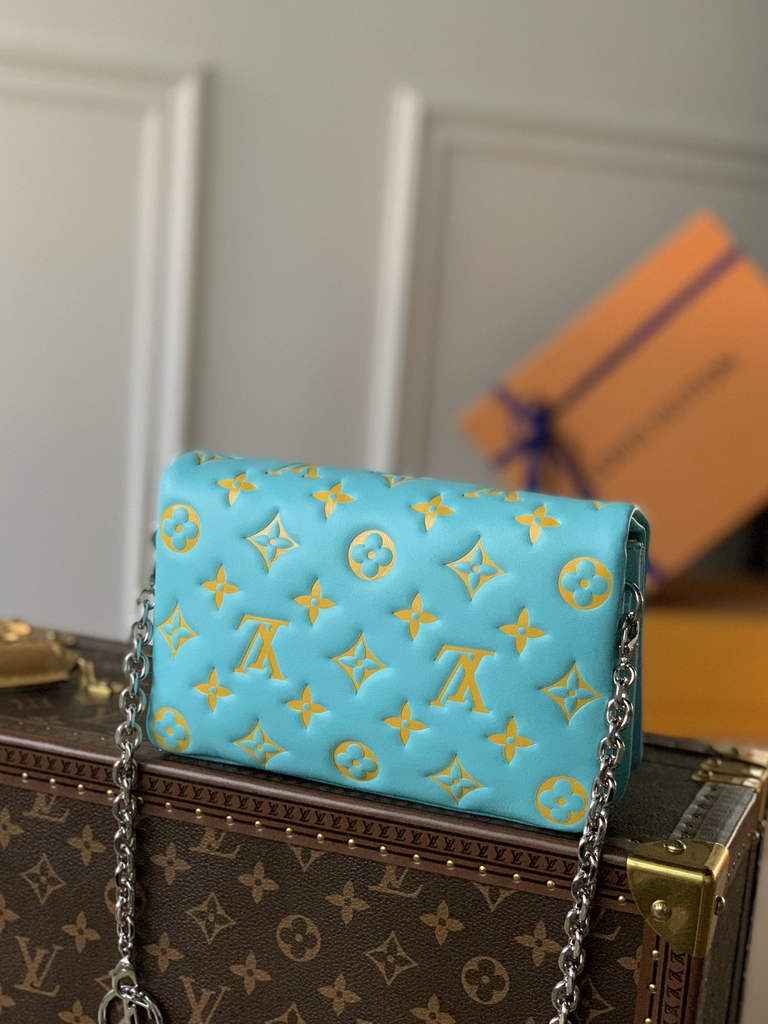 Louis Vuitton M80744 Pochette Coussin Handbag Calfskin M80742 Blue