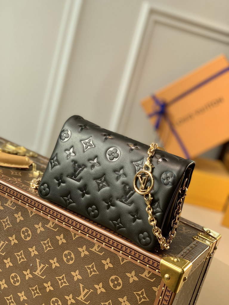 Louis Vuitton M82116 Pochette Coussin Handbag Calfskin Leather Black - Default Title - View 1