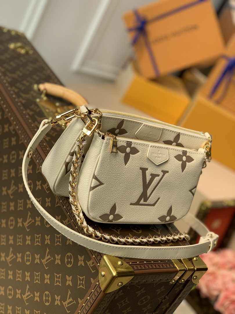 Louis Vuitton Multi Pochette M80399 Beige Monogram Leather