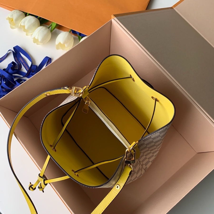 Louis Vuitton N40151 NéoNoé MM Bucket Bag Damier Azur Canvas - 26 x 26 x 17.5 cm / Damier Azur Canvas Yellow - View 8