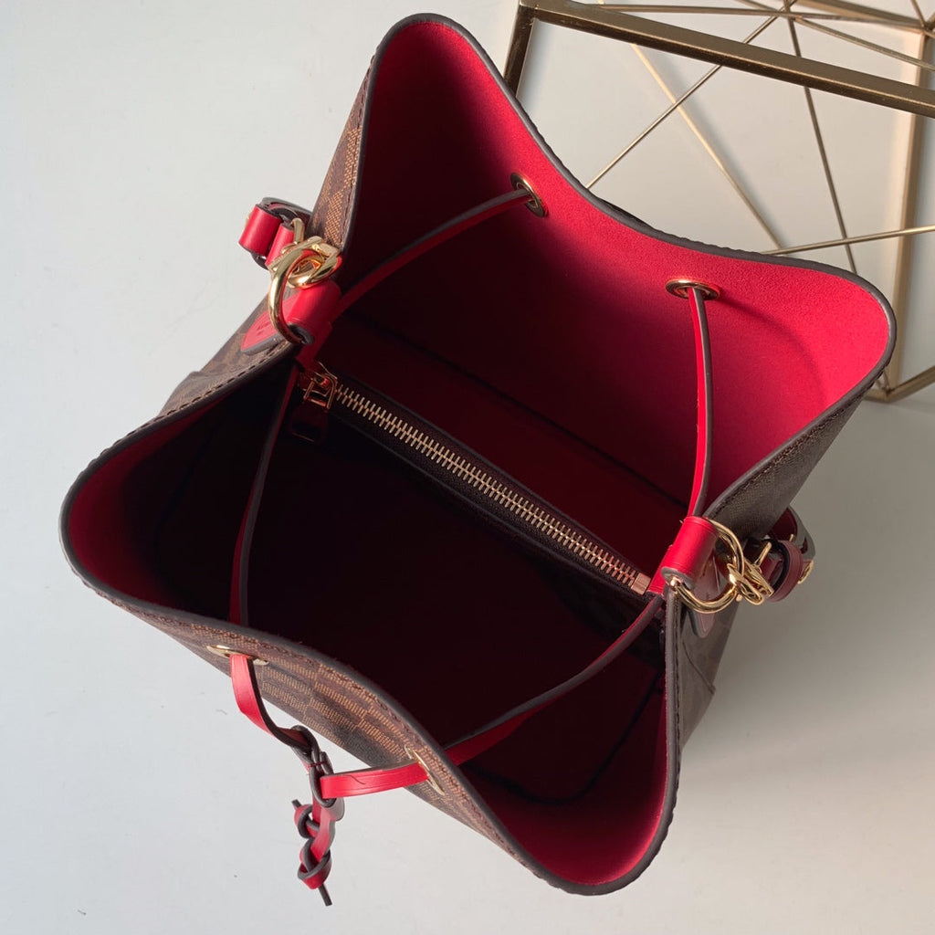 Louis Vuitton N40214 NéoNoé MM Bucket Bag Damier Ebène canvas - 26 x 26 x 17.5 cm / Damier Ebène canvas Red - View 7