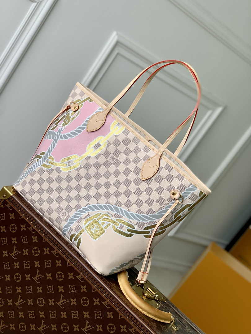 Louis Vuitton N40471 Neverfull MM Shoulder Bag Damier Azur