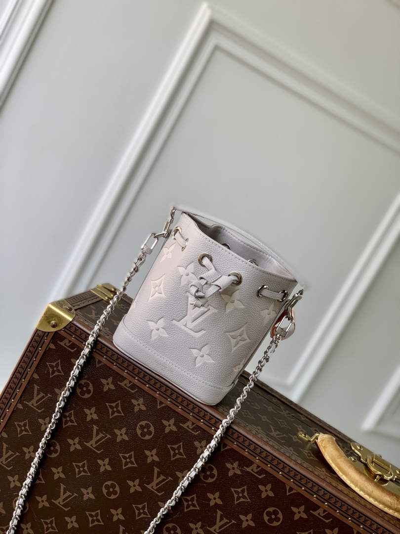 Louis Vuitton Nano Noé Bag M14224 Gray White Leather