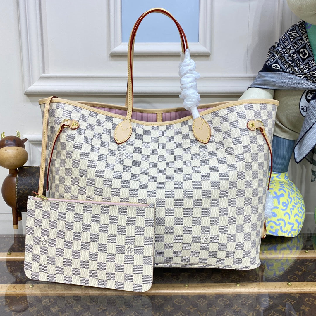 Louis Vuitton Neverfull GM Bag N41604 Damier Azur Canvas Pink