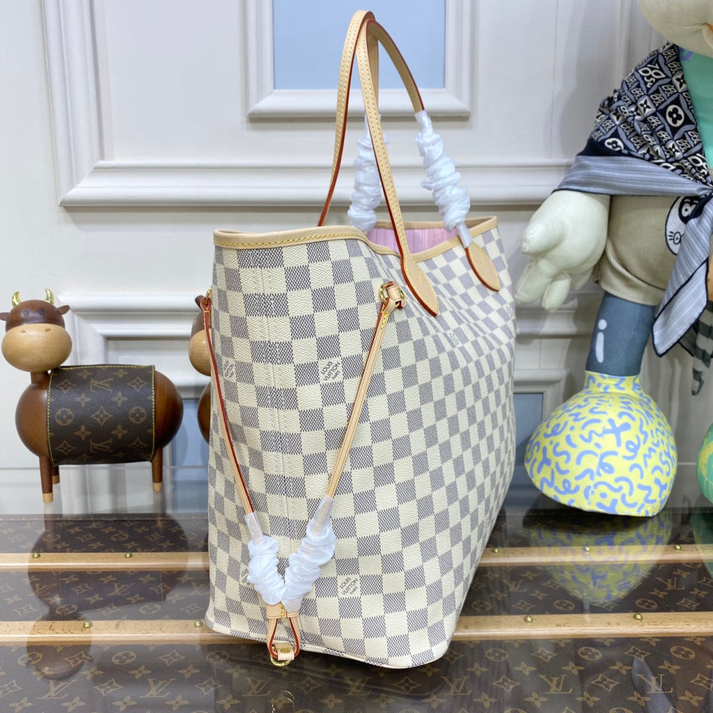 Louis Vuitton Neverfull GM Bag N41604 Damier Azur Canvas Pink