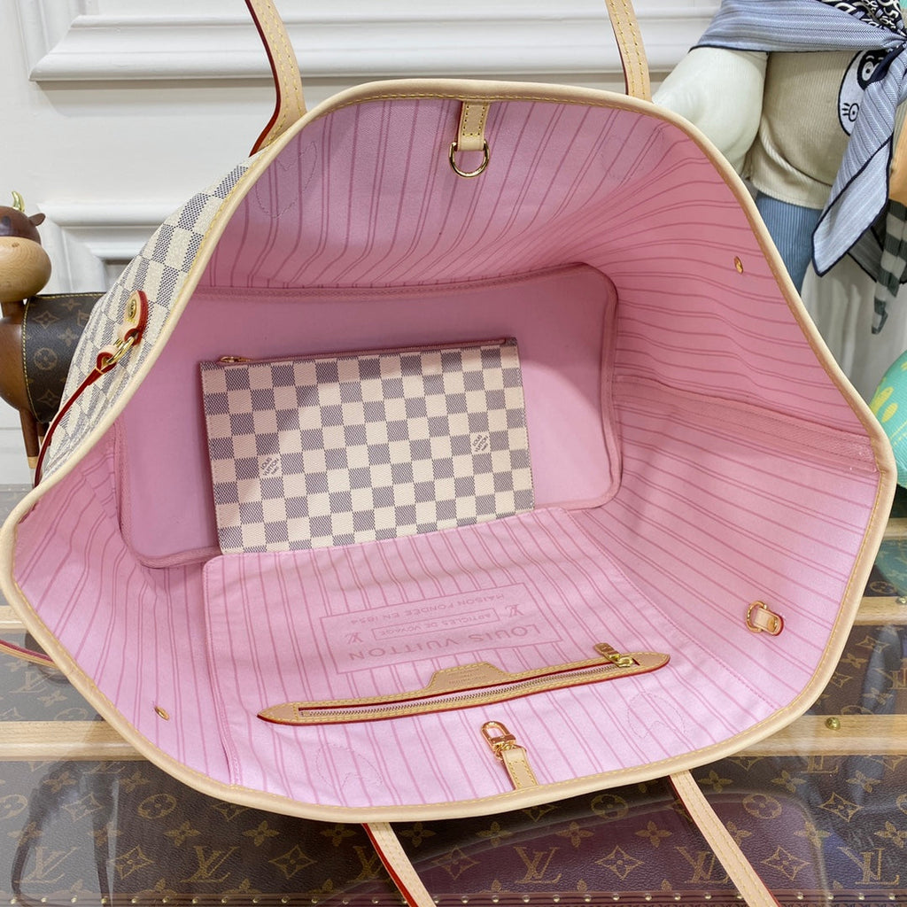 Louis Vuitton Neverfull GM Bag N41604 Damier Azur Canvas Pink