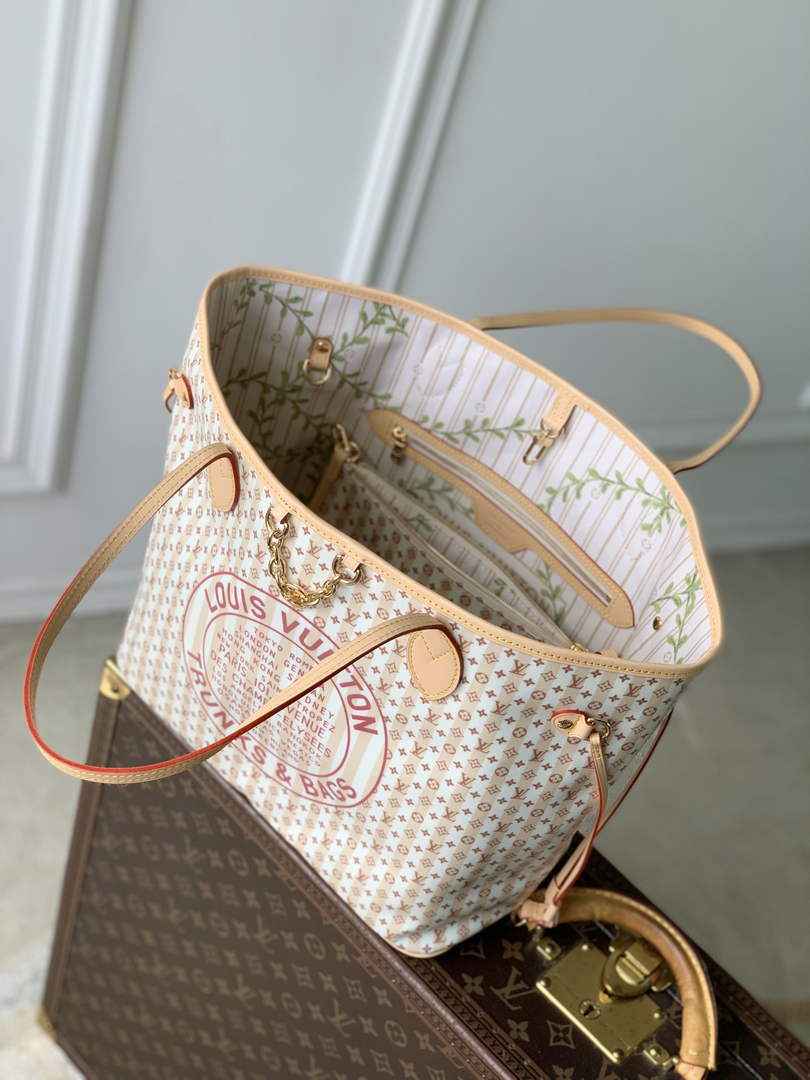 Louis Vuitton Neverfull MM Bag, M29483 Nude Rose Coated Canvas
