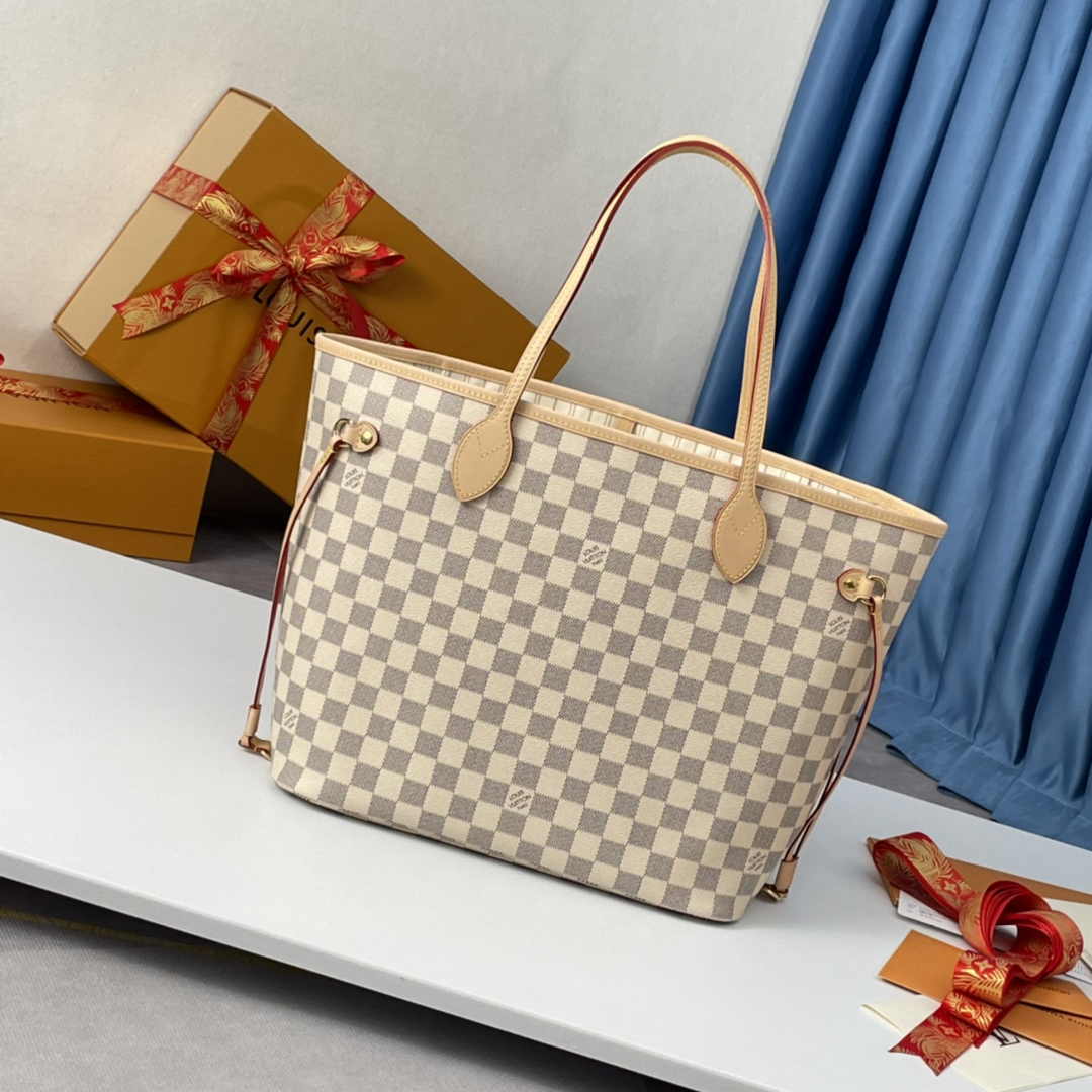 Louis Vuitton Neverfull MM Bag N41361 Damier Azur Canvas Beige