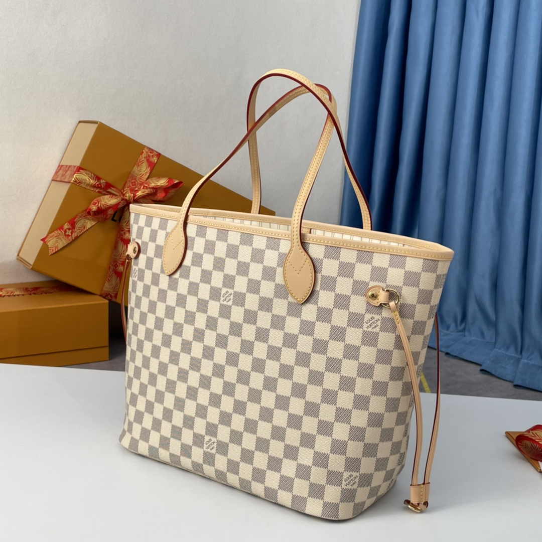 Louis Vuitton Neverfull MM Bag N41361 Damier Azur Canvas Beige