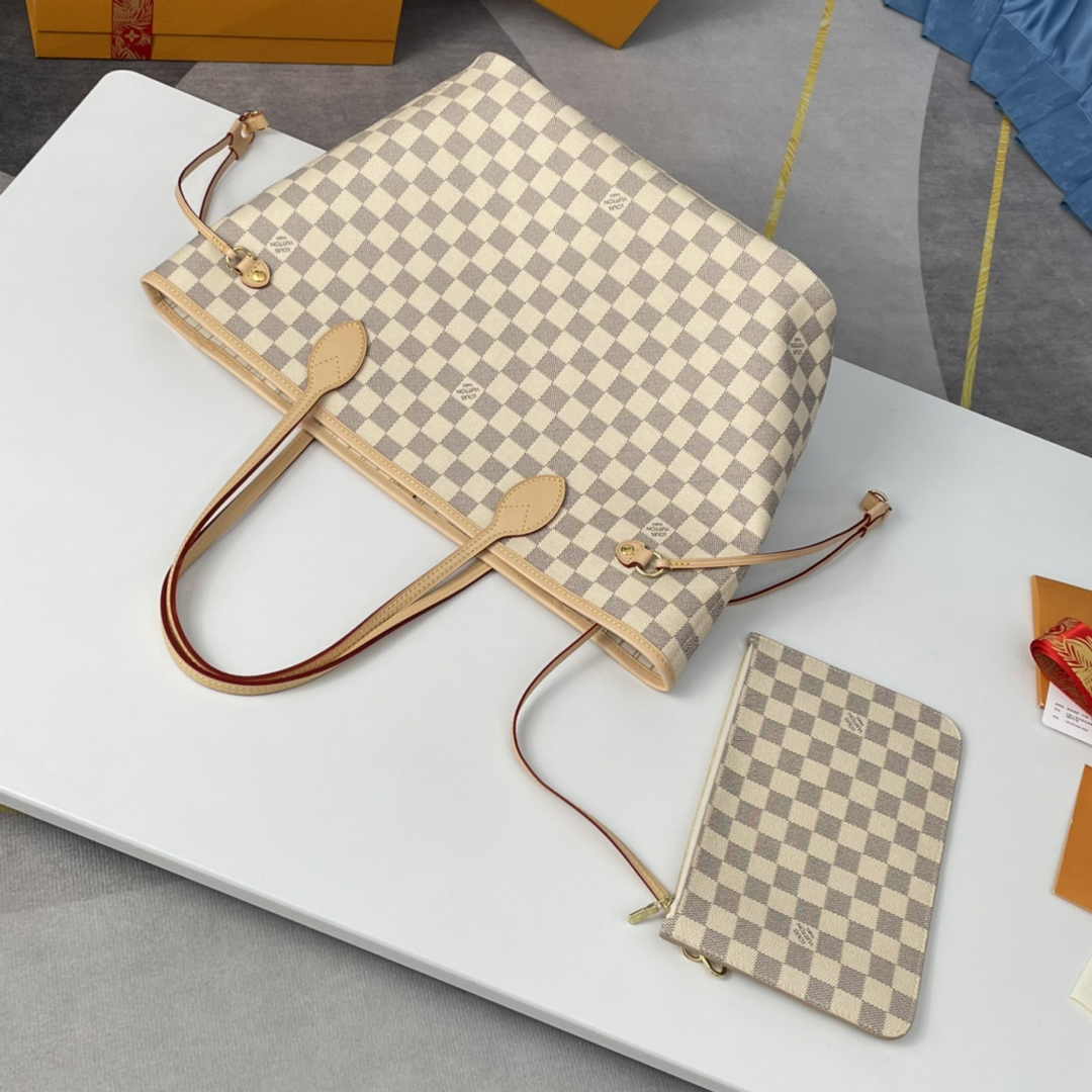 Louis Vuitton Neverfull MM Bag N41361 Damier Azur Canvas Beige