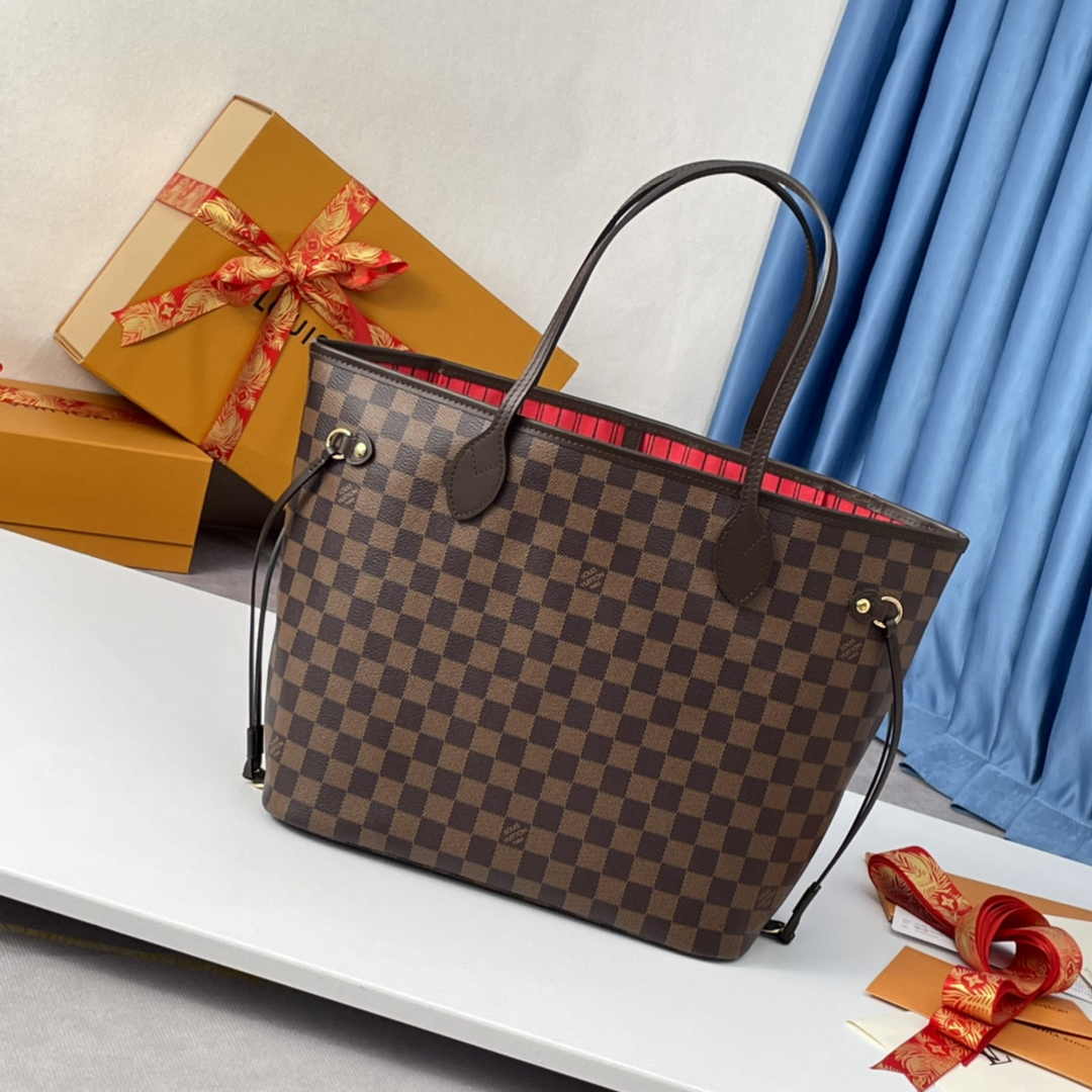 Louis Vuitton Neverfull MM Bag N41358 Damier Ebene Canvas Cherry