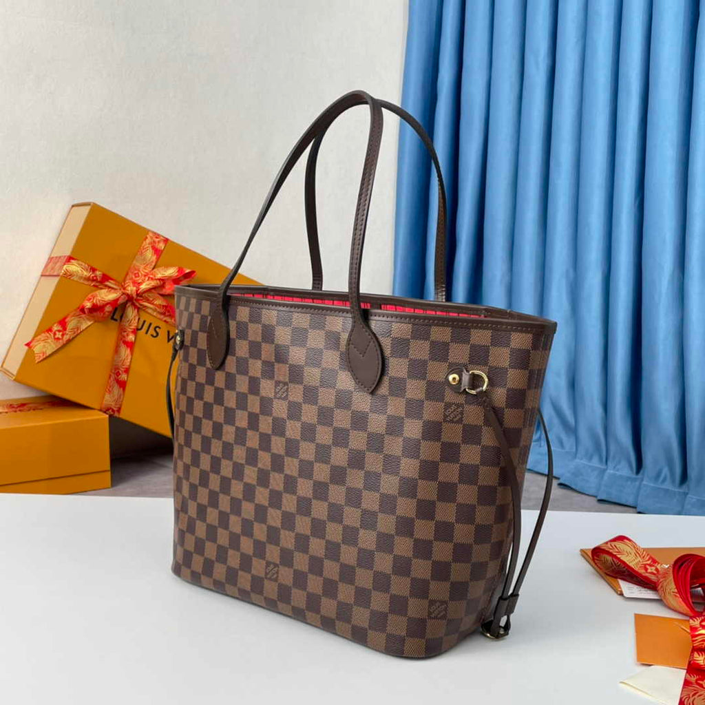 Louis Vuitton Neverfull MM Bag N41358 Damier Ebene Canvas Cherry