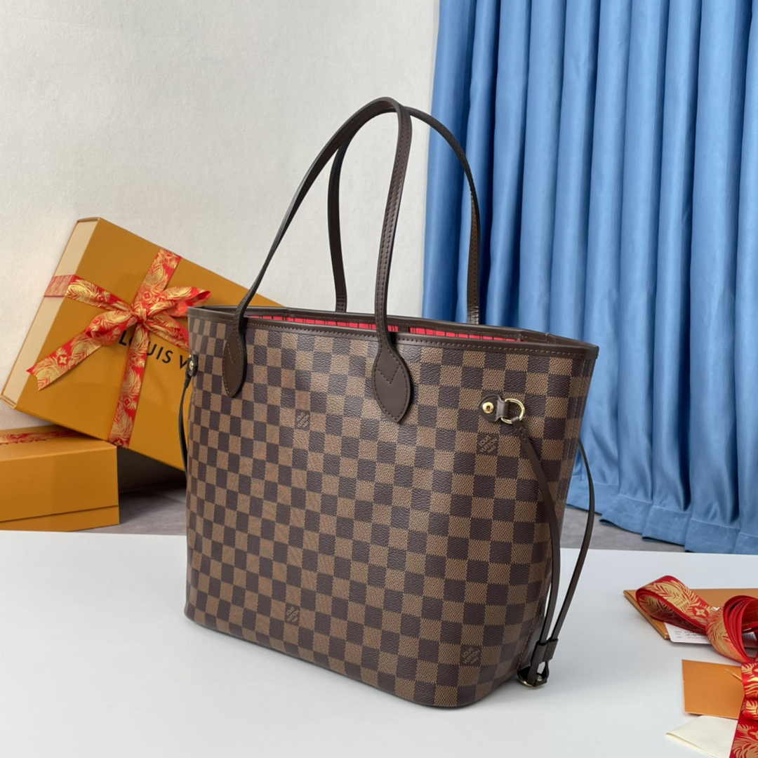 Louis Vuitton Neverfull MM Bag N41358 Damier Ebene Canvas Cherry