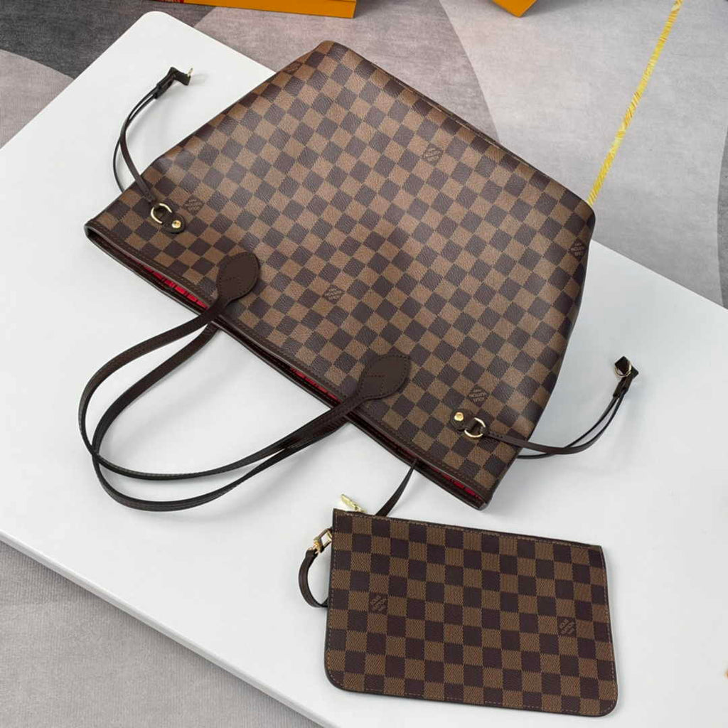 Louis Vuitton Neverfull MM Bag N41358 Damier Ebene Canvas Cherry
