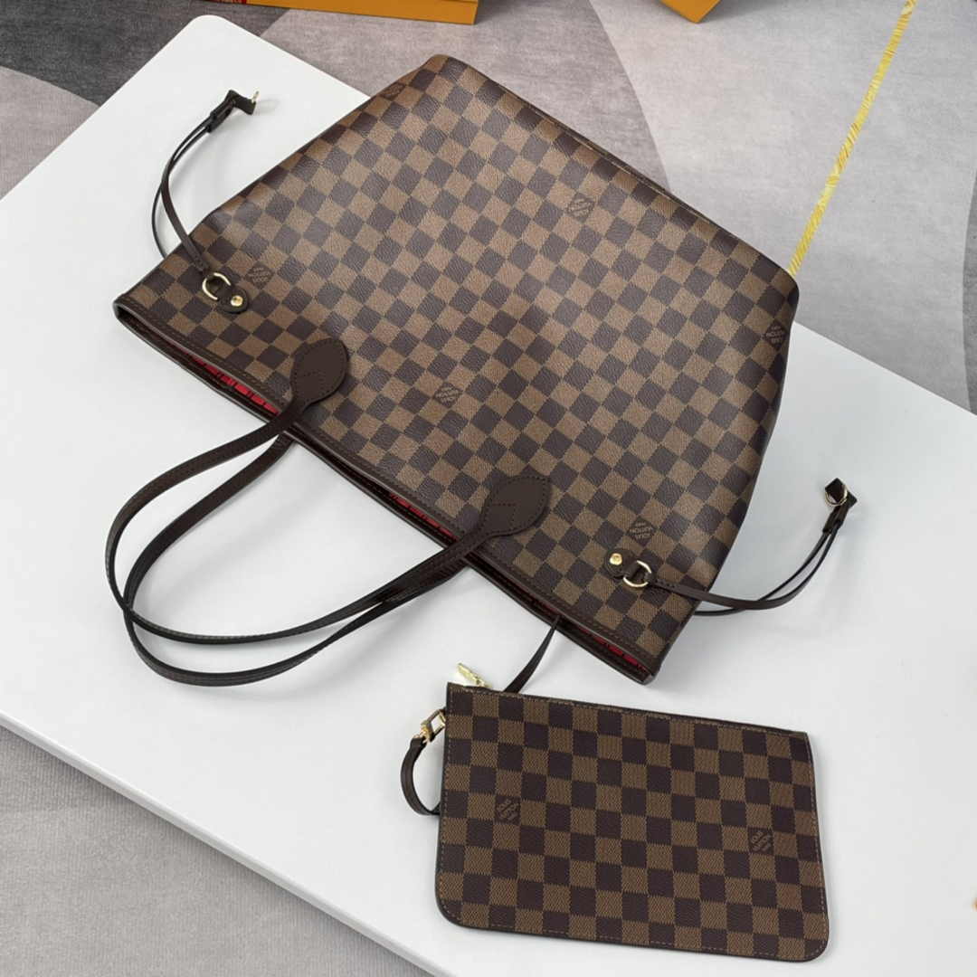 Louis Vuitton Neverfull MM Bag N41358 Damier Ebene Canvas Cherry