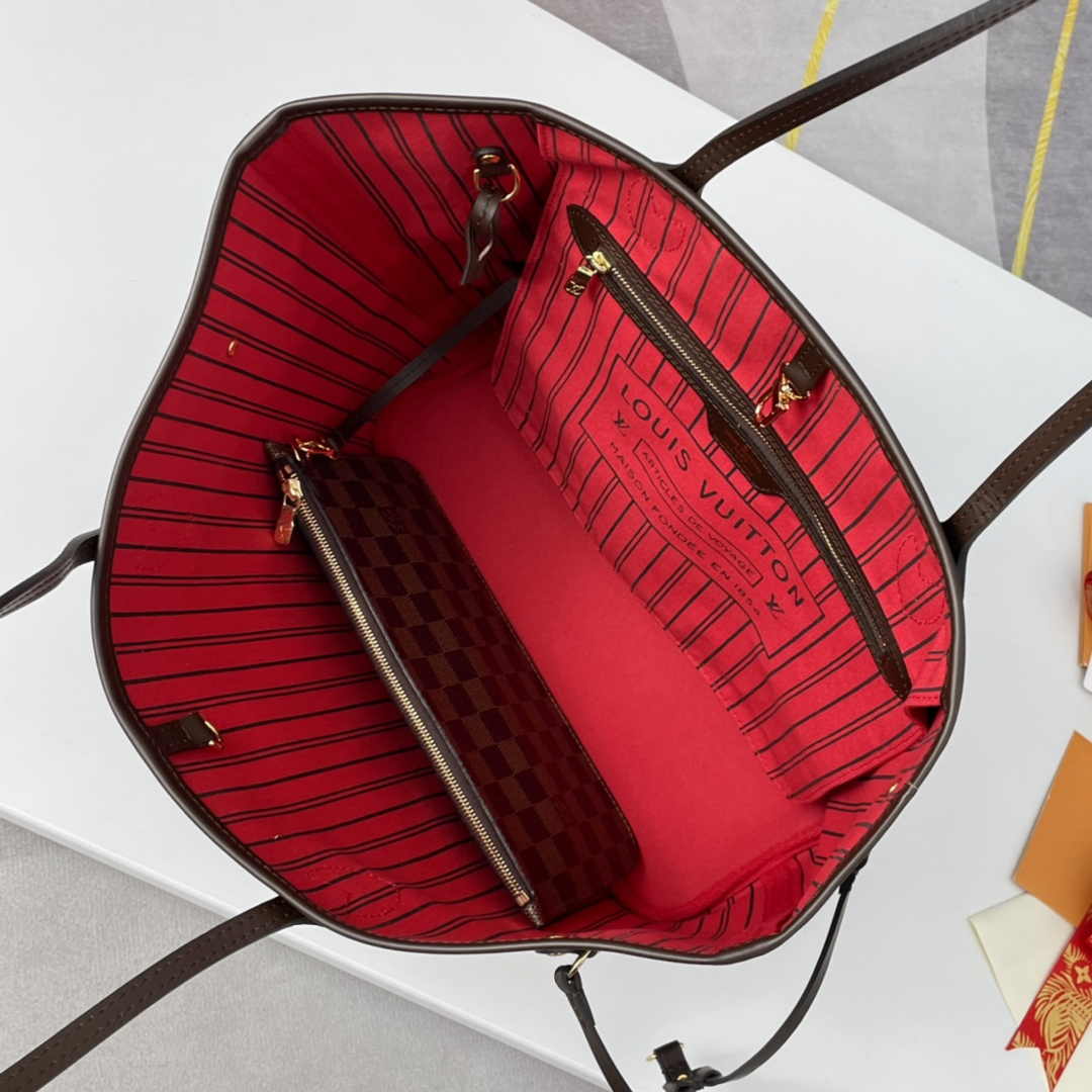 Louis Vuitton Neverfull MM Bag N41358 Damier Ebene Canvas Cherry