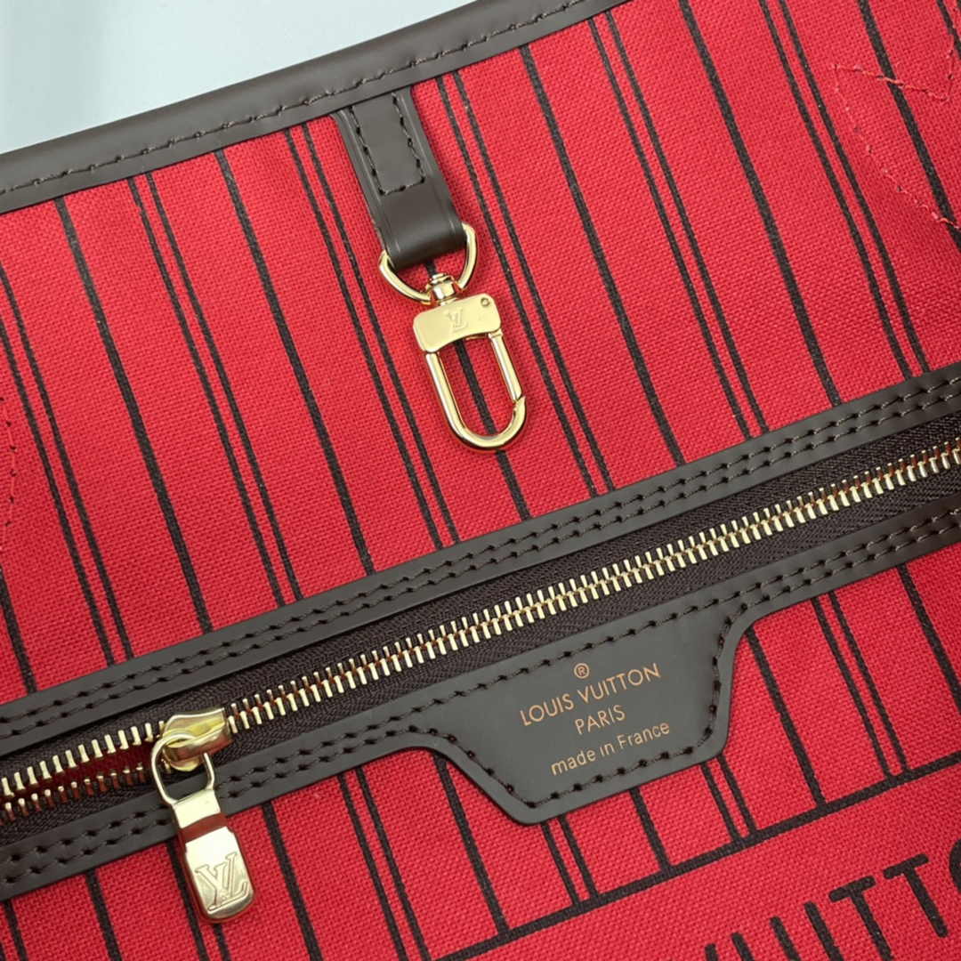 Louis Vuitton Neverfull MM Bag N41358 Damier Ebene Canvas Cherry