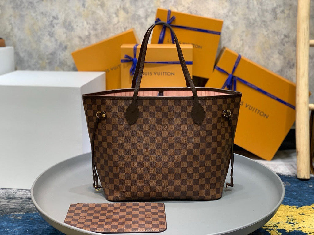 Louis Vuitton Neverfull MM Bag N41603 Damier Ebene Canvas Pink