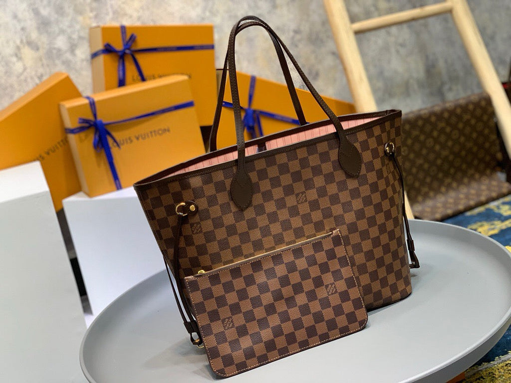 Louis Vuitton Neverfull MM Bag N41603 Damier Ebene Canvas Pink