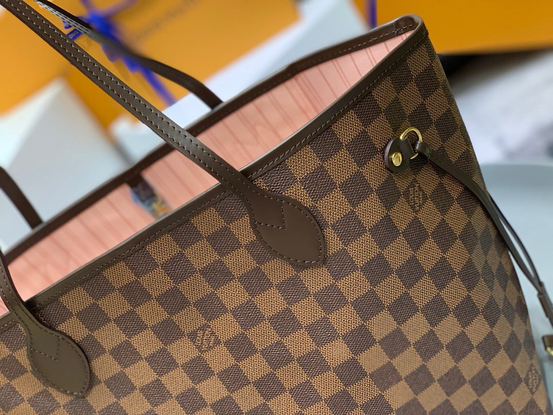 Louis Vuitton Neverfull MM Bag N41603 Damier Ebene Canvas Pink