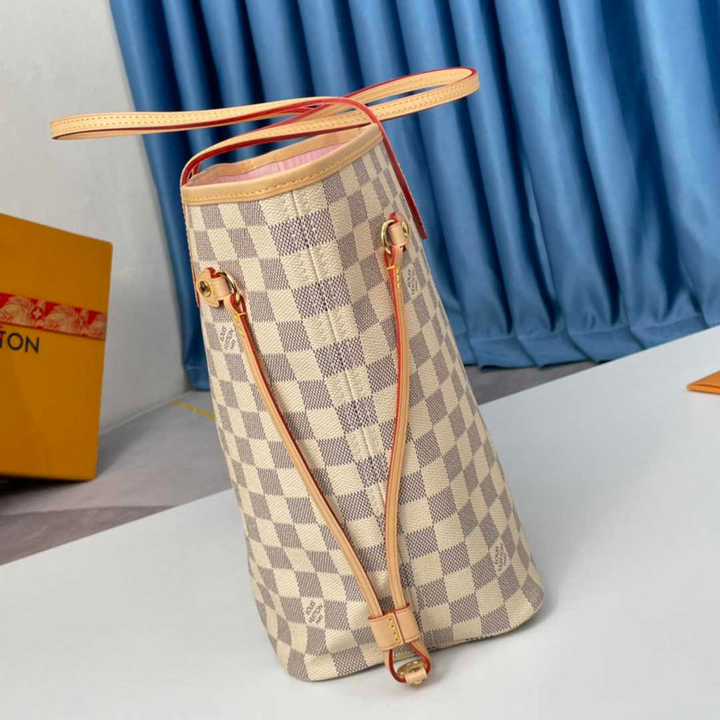 Louis Vuitton Neverfull MM Bag N41605 Damier Azur Canvas Pink