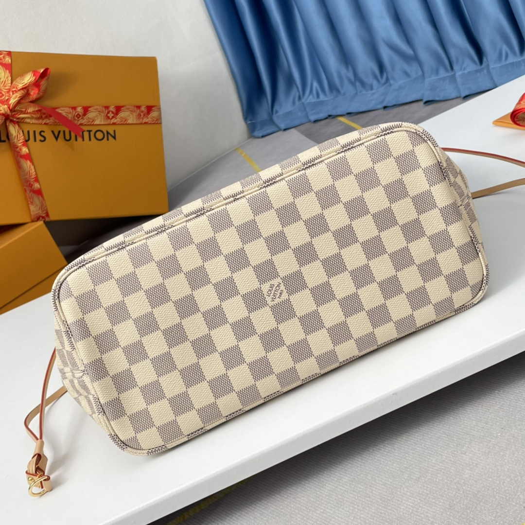 Louis Vuitton Neverfull MM Bag N41605 Damier Azur Canvas Pink