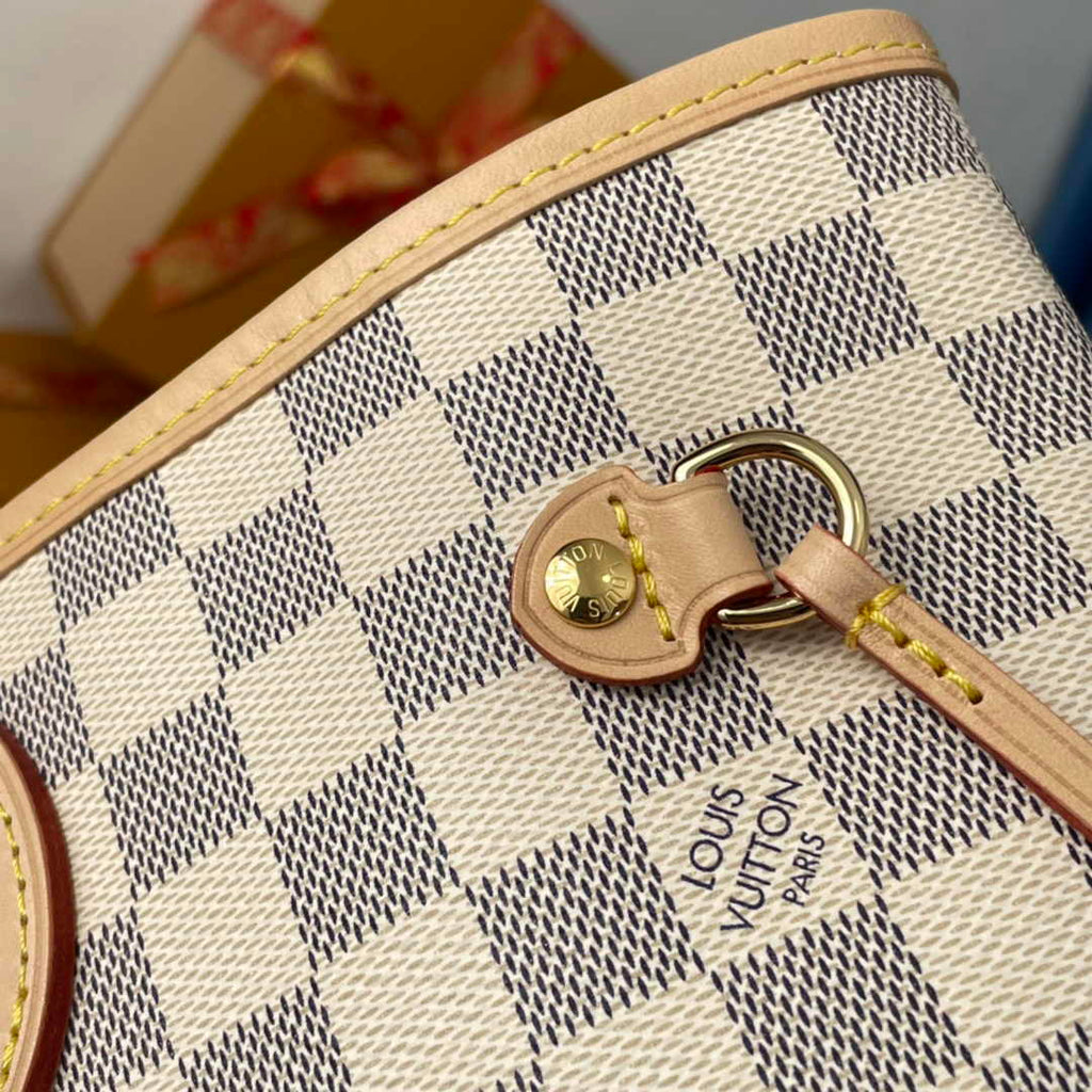 Louis Vuitton Neverfull MM Bag N41605 Damier Azur Canvas Pink