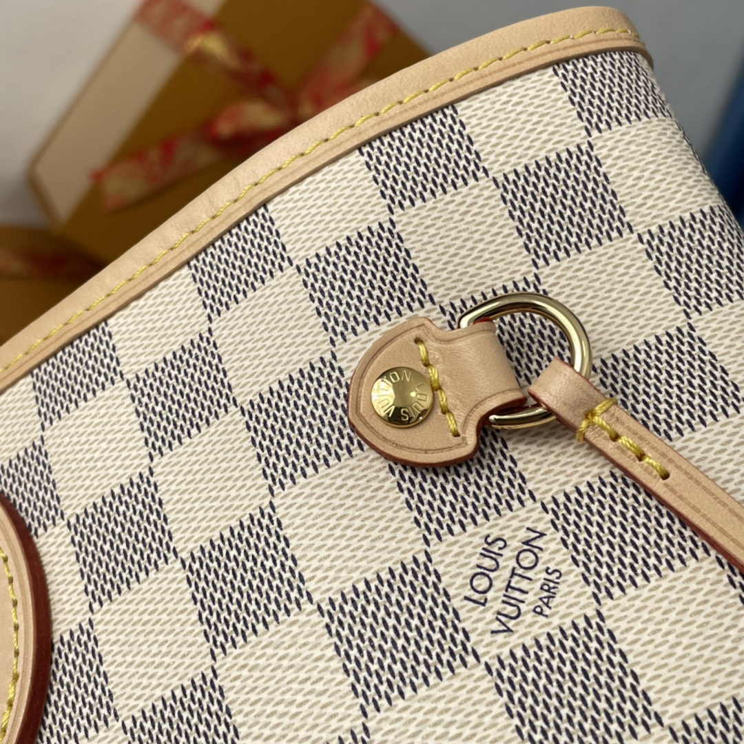 Louis Vuitton Neverfull MM Bag N41605 Damier Azur Canvas Pink