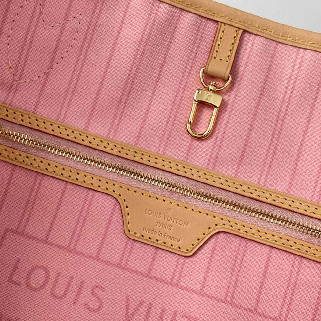 Louis Vuitton Neverfull MM Bag N41605 Damier Azur Canvas Pink