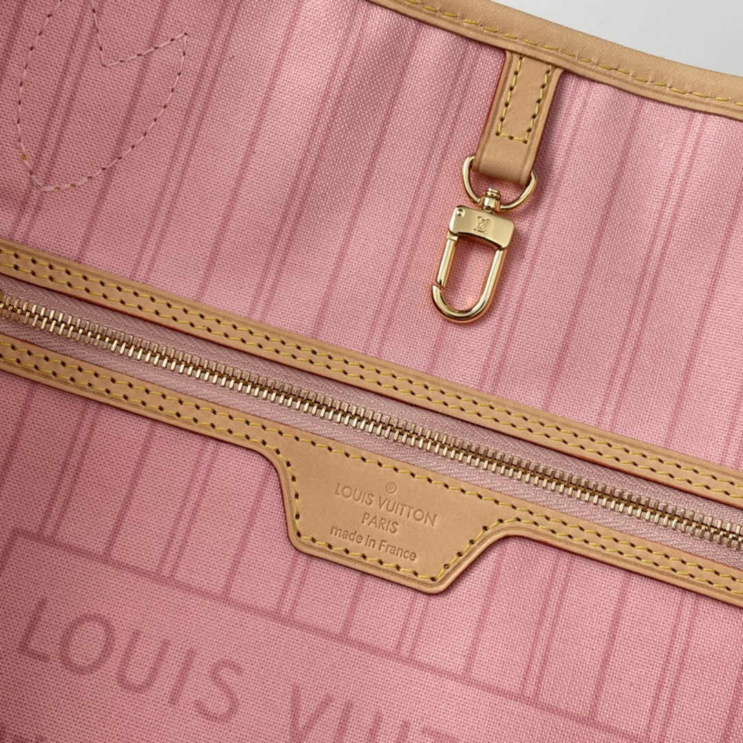 Louis Vuitton Neverfull MM Bag N41605 Damier Azur Canvas Pink