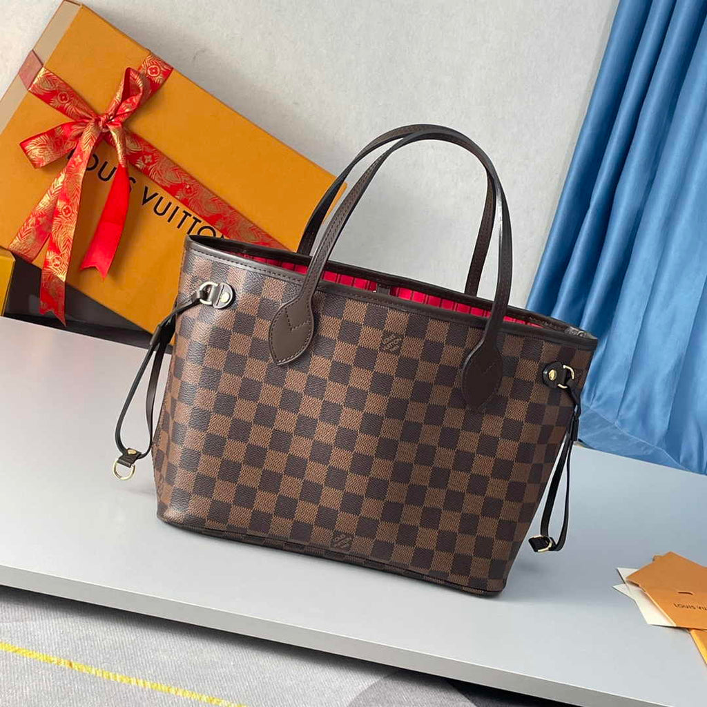 Louis Vuitton Neverfull PM Bag N41359 Damier Ebene Canvas Red