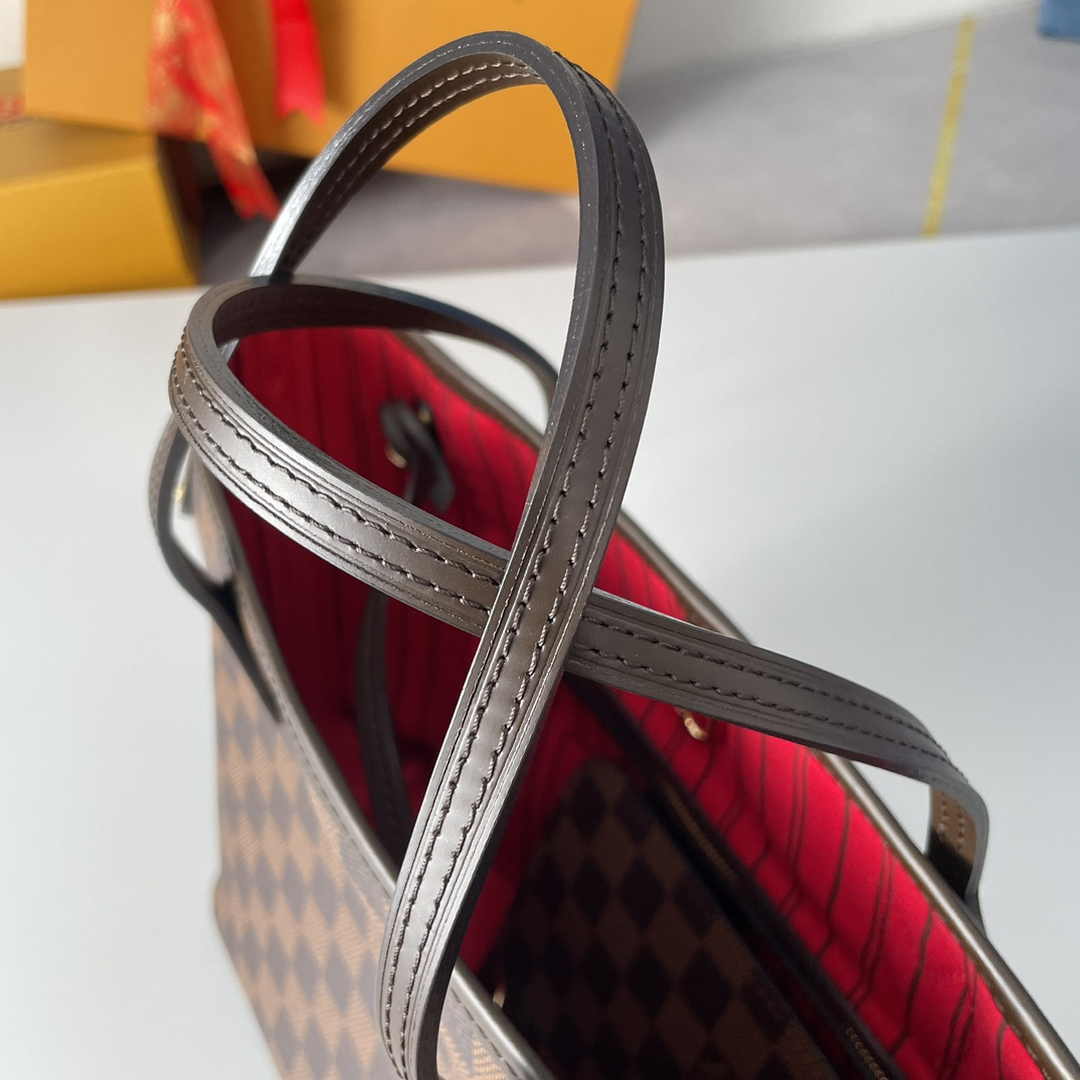 Louis Vuitton Neverfull PM Bag N41359 Damier Ebene Canvas Red