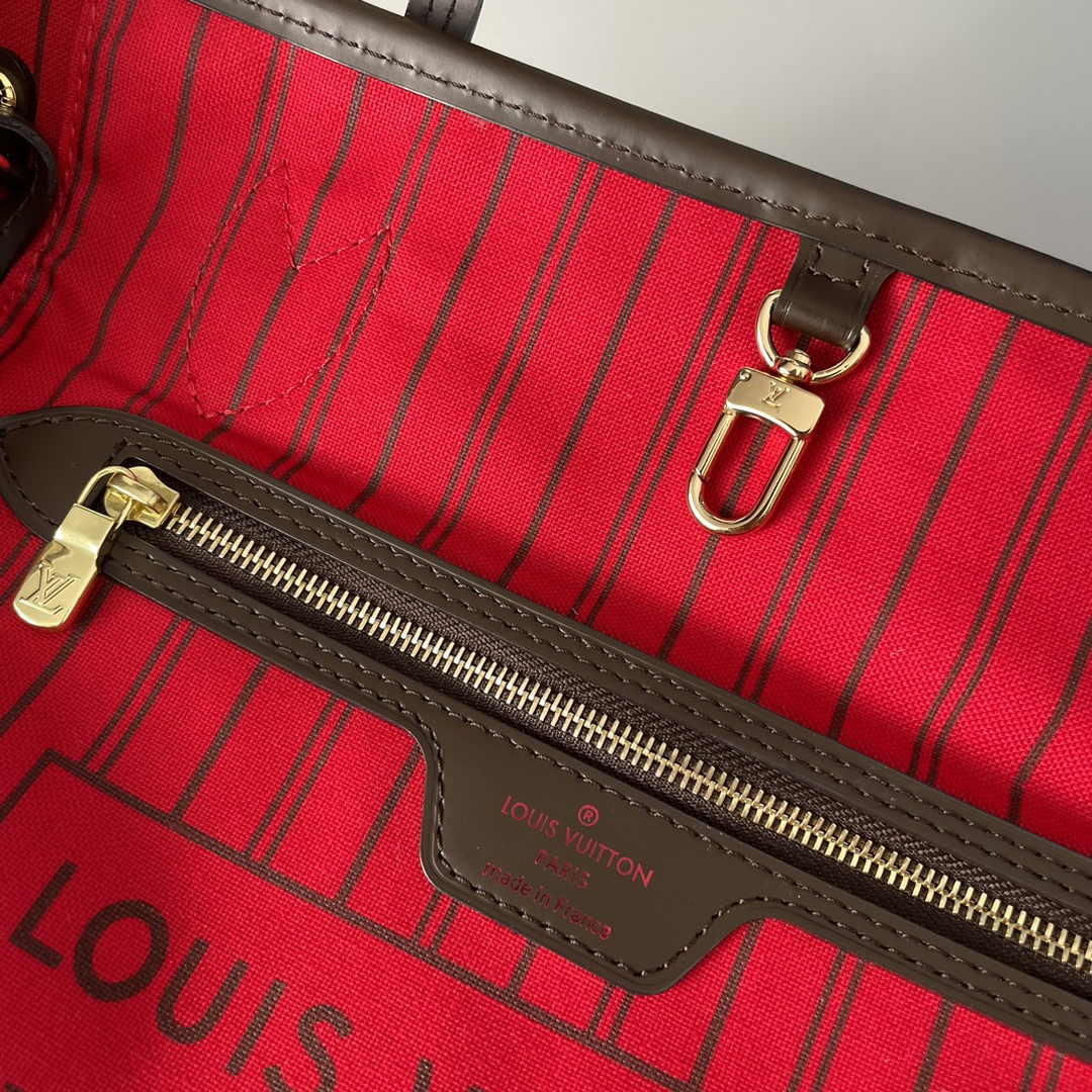 Louis Vuitton Neverfull PM Bag N41359 Damier Ebene Canvas Red