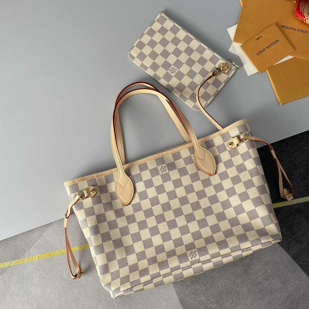 Louis Vuitton Neverfull PM Bag N41362 Damier Azur Canvas Beige