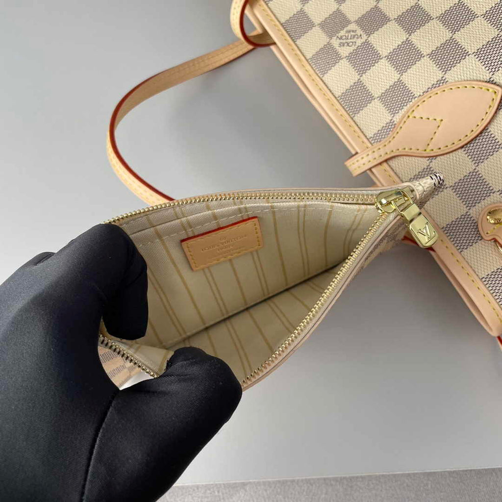 Louis Vuitton Neverfull PM Bag N41362 Damier Azur Canvas Beige