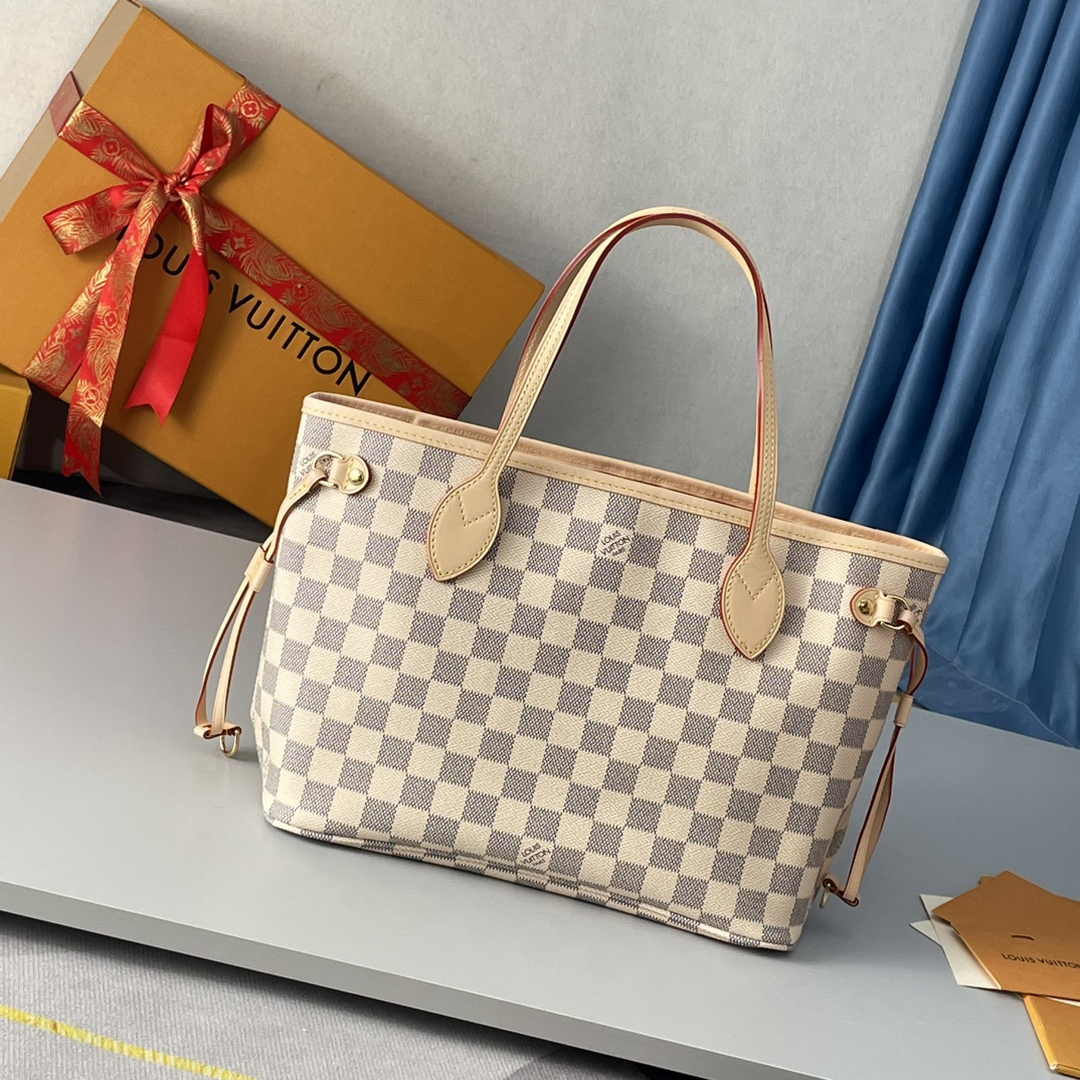 Louis Vuitton Neverfull PM Bag N41606 Damier Azur Canvas Pink