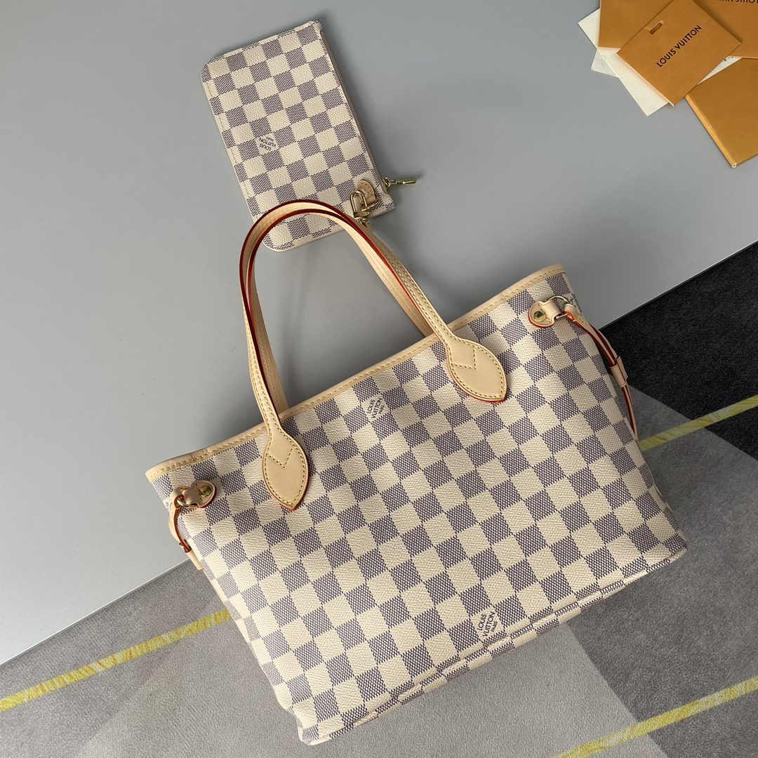 Louis Vuitton Neverfull PM Bag N41606 Damier Azur Canvas Pink
