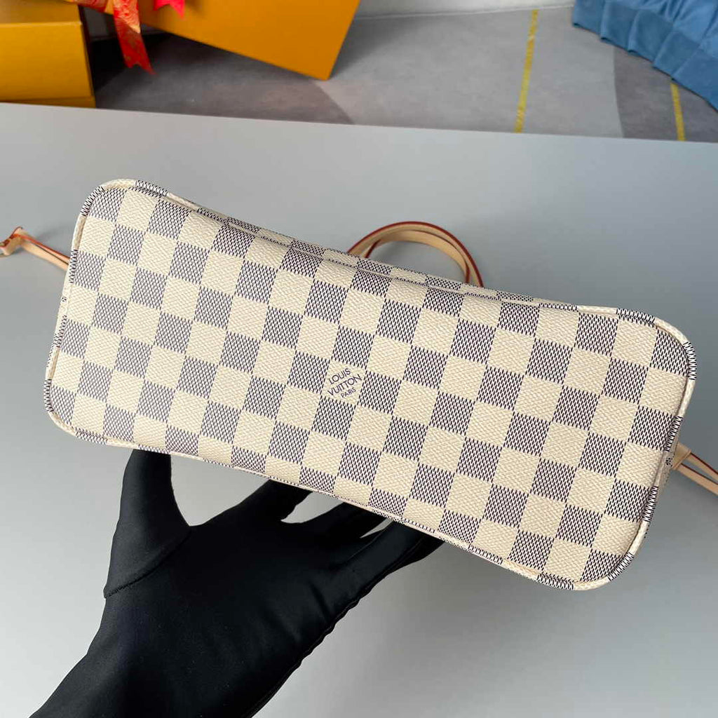 Louis Vuitton Neverfull PM Bag N41606 Damier Azur Canvas Pink