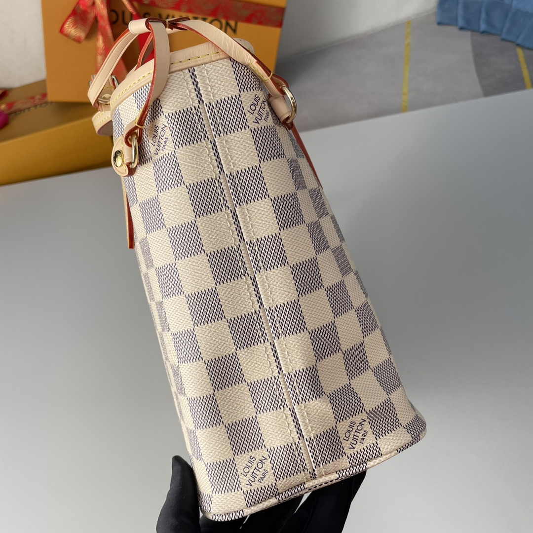 Louis Vuitton Neverfull PM Bag N41606 Damier Azur Canvas Pink
