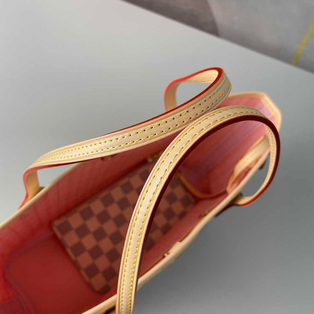 Louis Vuitton Neverfull PM Bag N41606 Damier Azur Canvas Pink
