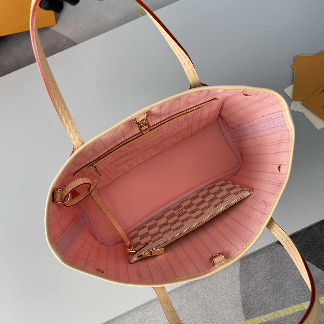 Louis Vuitton Neverfull PM Bag N41606 Damier Azur Canvas Pink