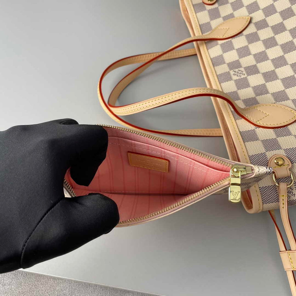 Louis Vuitton Neverfull PM Bag N41606 Damier Azur Canvas Pink